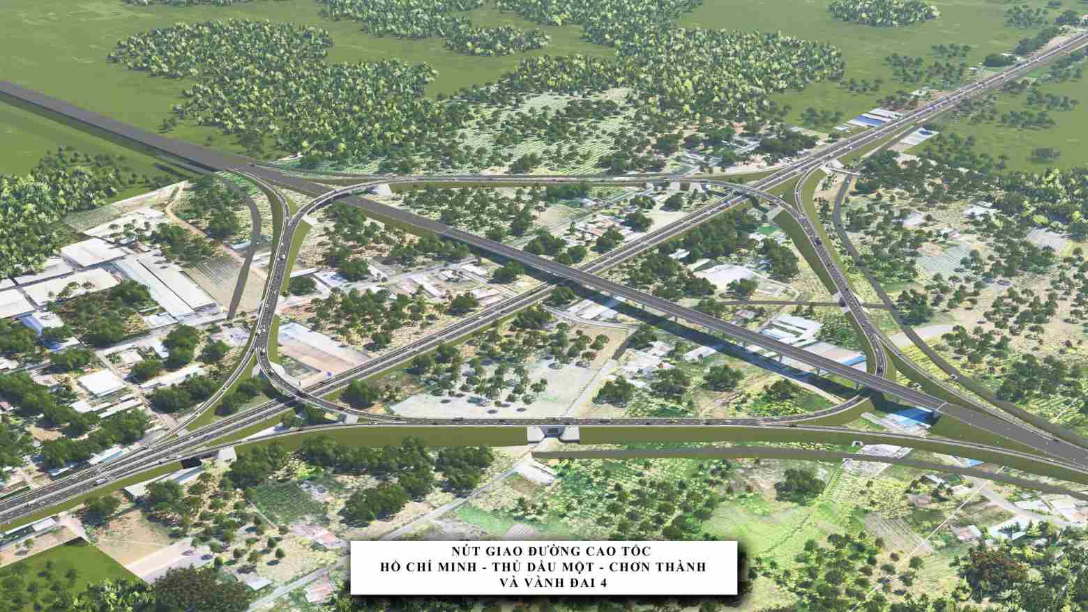 Phối cảnh nút giao đường Vành đai 4 TPHCM với đường Cao tốc TPHCM - Thủ Dầu Một - Chơn Thành. Ảnh: Đình Trọng